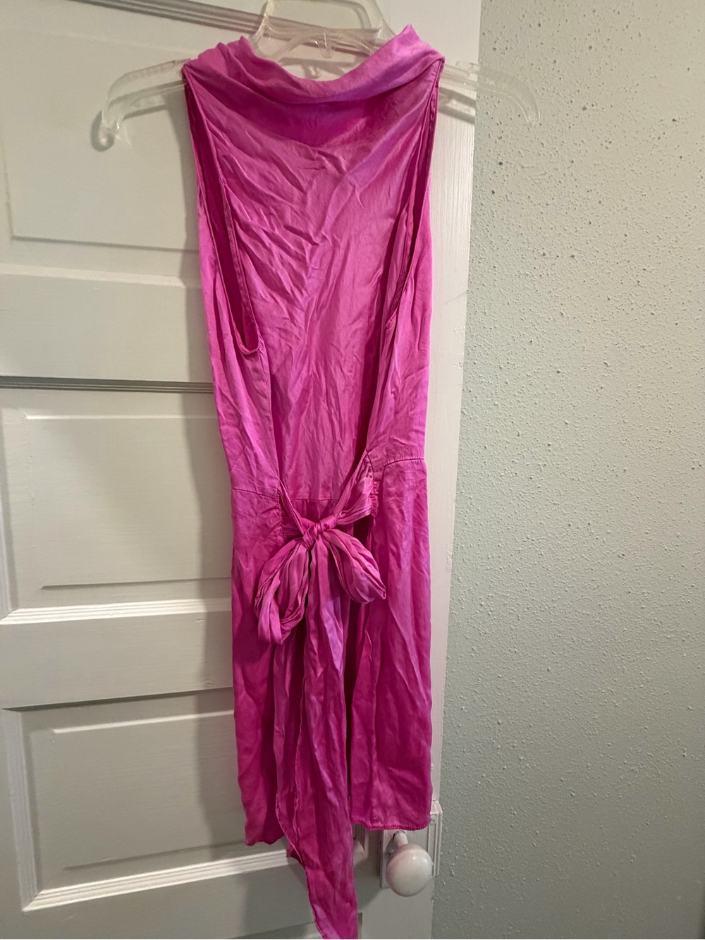 Amanda Uprichard Pink Satin Halter Tie-Waist Dress